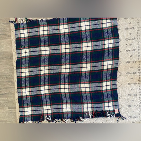Vintage TROY Blanket Plaid Throw Stadium Picnic Fringe Vintage 51”-51” - Picture 4 of 5